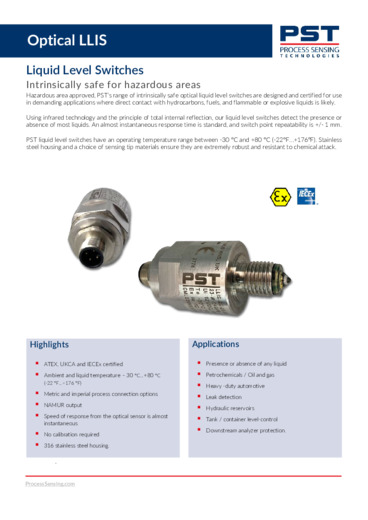 Interruttori di livello ottici Liquid Switch ATEX