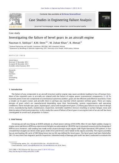 Investigating the failure of bevel gears in an aircraft engine