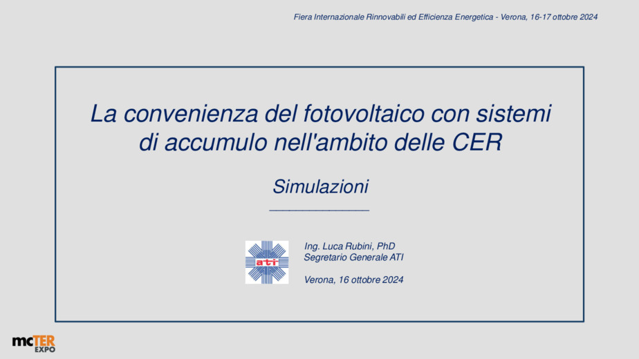 La convenienza del fotovoltaico con sistemi di accumulo nell'ambito delle CER. Simulazioni.