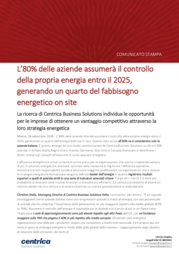 L’80% delle aziende assumerà il controllo della propria energia entro