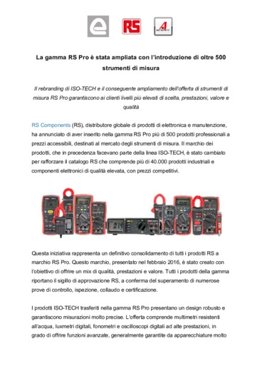 La gamma RS Pro è stata ampliata con l’introduzione di