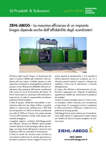 La massima efficienza di un impianto biogas dipende anche dall'affidabilit degli scambiatori