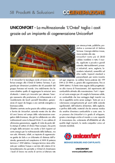 La multinazionale 'LOral' taglia i costi grazie ad un impianto di cogenerazione Uniconfort