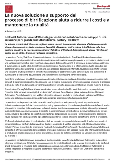 La nuova soluzione a supporto del processo di birrificazione aiuta