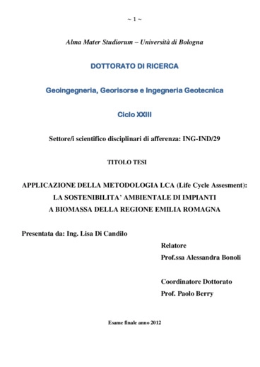 La sostenibilit ambientale di impianti a biomassa della regione Emilia Romagna