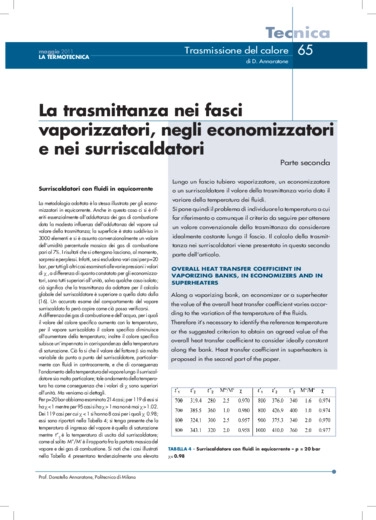 La trasmittanza nei fasci vaporizzatori, negli economizzatori e nei surriscaldatori