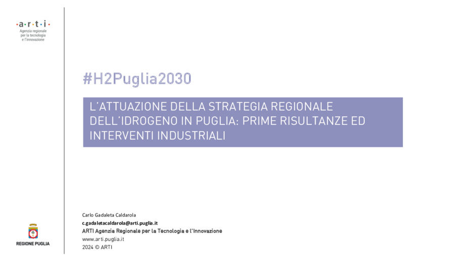 L'attuazione della Strategia Regionale dell'Idrogeno in Puglia: prime risultanze ed interventi industriali