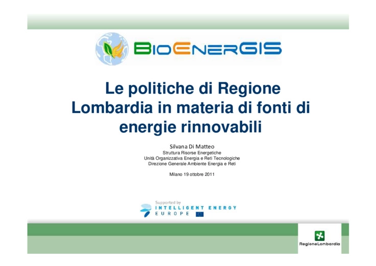 Le politiche di Regione Lombardia in materia di fonti di energie rinnovabili