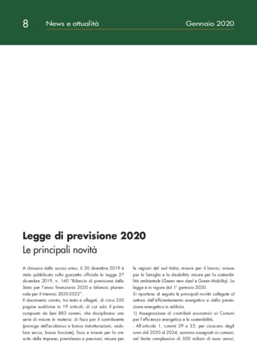 Legge di previsione 2020: le principali novit