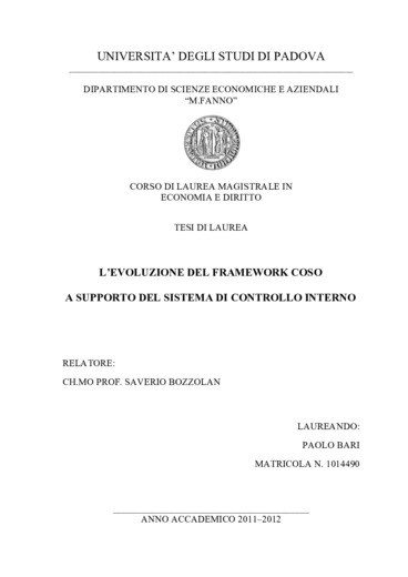 L'evoluzione del framework, caso a supporto del sistema di controllo interno