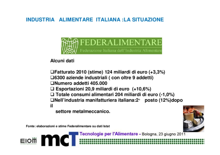 L'Industria food & beverage importante comparto industriale Italiano - situazione generale produzione ed export