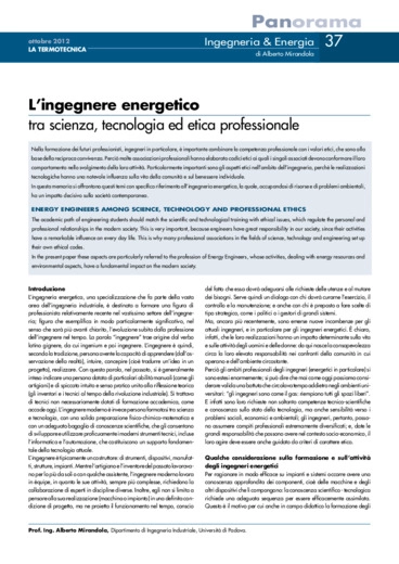 L'ingegnere energetico tra scienza, tecnologia ed etica professionale