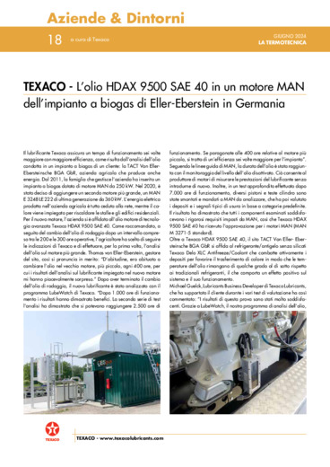 L'olio HDAX 9500 SAE 40 in un motore MAN dell'impianto a biogas di Eller-Eberstein in Germania