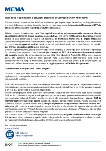 Manutenzione predittiva e Tecnologia Ultrasonora nel settore Alimentare: tre domande a Mauro Vigan di SDT Italia