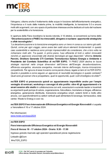 mcTER EXPO all'orizzonte. A Veronafiere la nuova Fiera Internazionale dedicata all'Efficienza Energetica e Rinnovabili