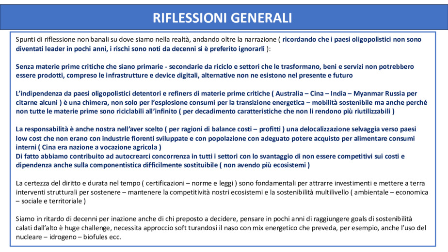 Mercati - Materie Prime Critiche ed Energia: rischi e opportunit per il l'industria manifatturiera e dell'energia