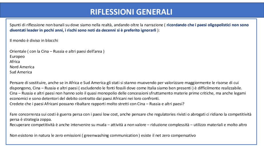 Mercati - Materie Prime Critiche ed Energia: rischi e opportunit per il l'industria manifatturiera e dell'energia