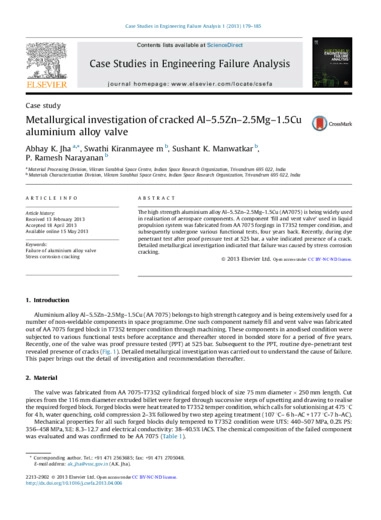 Metallurgical investigation of cracked Al5.5Zn2.5Mg1.5Cu aluminium alloy valve