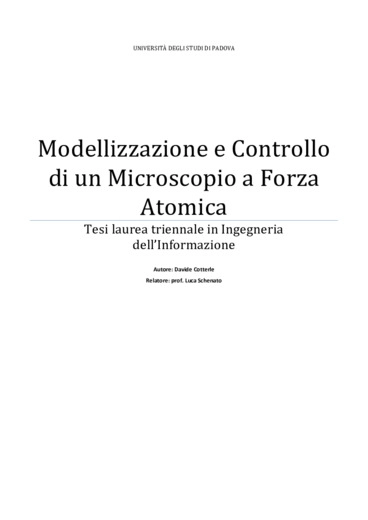 Modellizzazione e controllo per microscopio a forza atomica