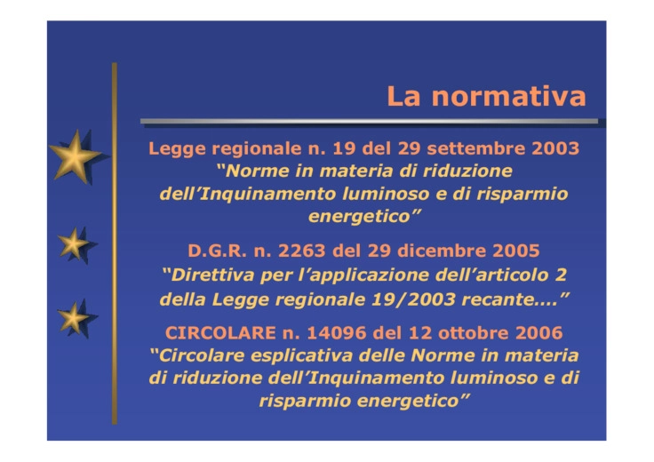 Norme in materia di Inquinamento luminoso e di risparmio energetico