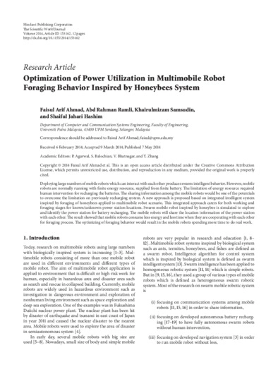 Optimization of power utilization in multimobile robot foraging behavior inspired by honeybees system