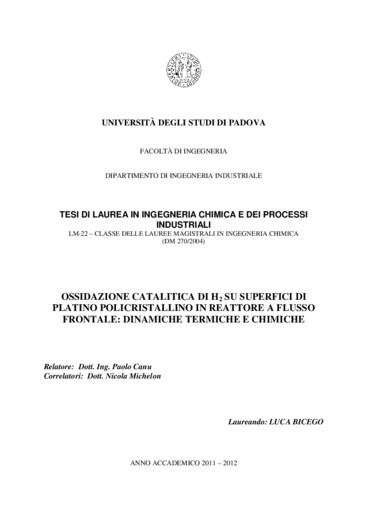 Ossidazioni catalitica di h2 su superfici di platino policristallino in