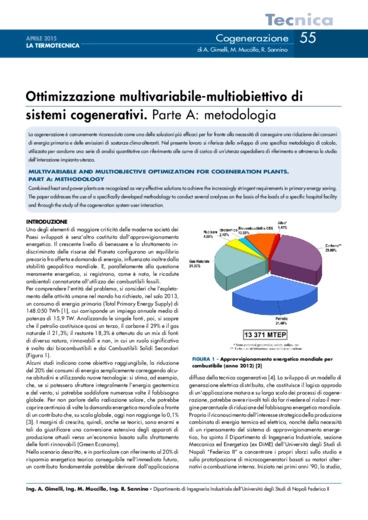 Ottimizzazione multivariabile-multiobiettivo di sistemi cogenerativi. Parte A: metodologia