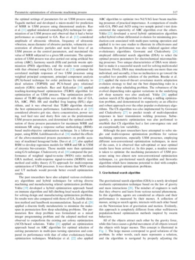 Parametric optimization of ultrasonic machining process using gravitational search and fireworks algorithms