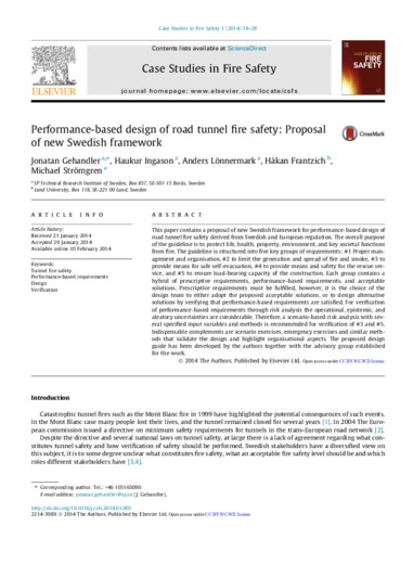 Performance-based design of road tunnel fire safety: Proposal of new Swedish framework