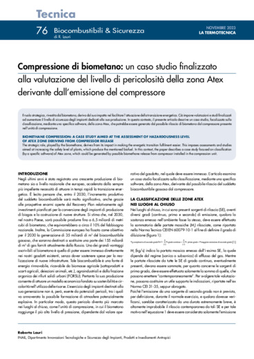 Compressione di biometano: un caso studio sulla valutazione del livello di pericolosit della zona Atex derivante dall'emissione del compressore