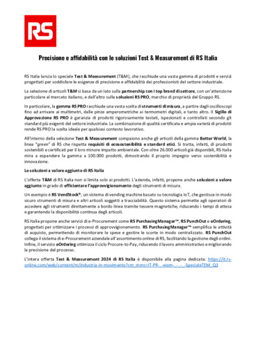 Precisione e affidabilit con le soluzioni Test & Measurement di RS Italia