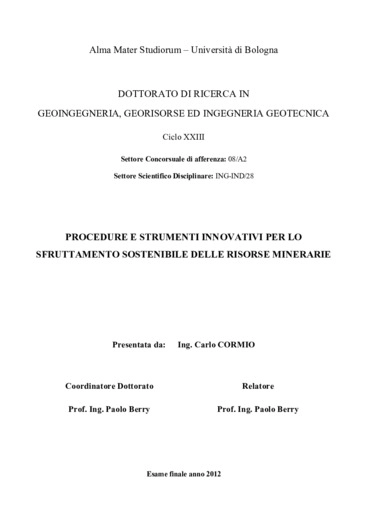 Procedure e strumenti innovativi per lo sfruttamento sostenibile delle risorse