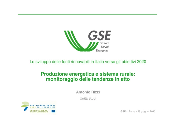 Produzione energetica e sistema rurale: monitoraggio delle tendenze in atto