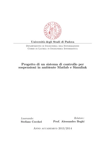 Progetto di un sistema di controllo per sospensioni in ambiente Matlab e Simulink