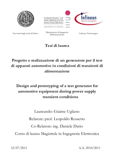 Progetto e realizzazione di generatore per il test di apparati automotive in condizioni di transienti di alimentazione