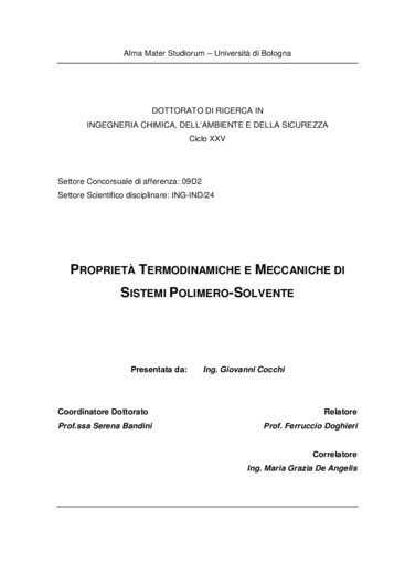 Proprietà termodinamiche e meccaniche di sistemi polimero - solvente