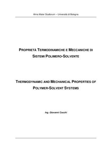 Proprietà termodinamiche e meccaniche di sistemi polimero - solvente