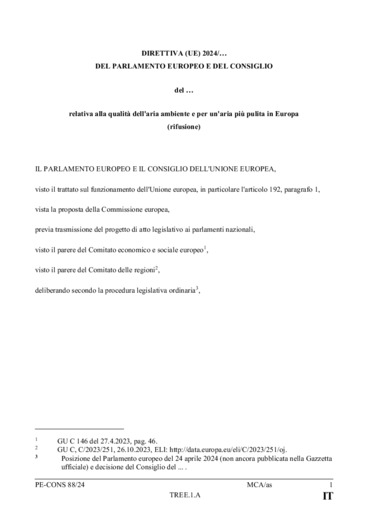 Qualit dell'aria: il Consiglio d il via libera definitivo al rafforzamento degli standard nell'UE