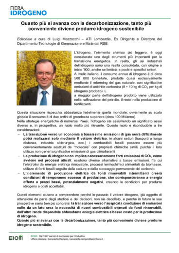 Quanto pi si avanza con la decarbonizzazione, tanto pi conveniente diviene produrre idrogeno sostenibile