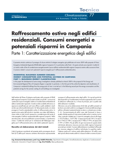 Raffrescamento estivo negli edifici residenziali. Consumi energetici e potenziali risparmi