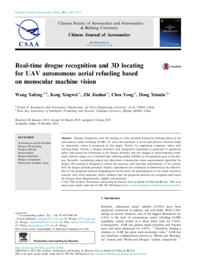 Real-time drogue recognition and 3D locating for UAV autonomous aerial