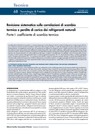 Revisione sistematica sulle correlazioni di scambio termico e perdite di carico dei refrigeranti naturali<br>Parte I: coefficiente di scambio termico