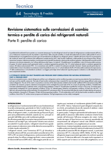 Revisione sistematica sulle correlazioni di scambio termico e perdite di carico dei refrigeranti naturali Parte II: perdite di carico