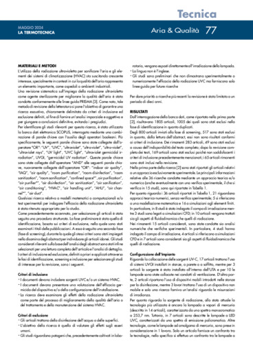 Revisione sistematica sull'utilizzo della radiazione germicida ultravioletta nei sistemi HVAC - Parte II