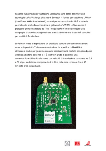 RS Components aggiunge al catalogo nuovi kit di sviluppo LoRaWAN destinati alle applicazioni per Internet of Things