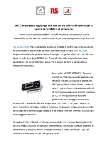 RS Components aggiunge alla sua ampia offerta di connettori la