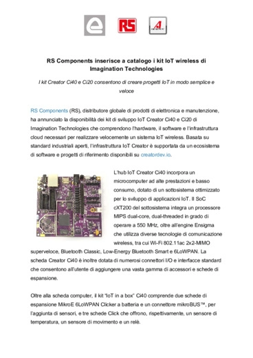 RS Components inserisce a catalogo i kit IoT wireless di