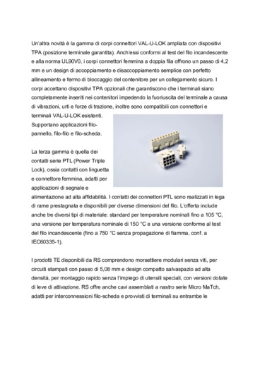 RS Components inserisce a catalogo nuovi prodotti di interconnessione di TE Connectivity