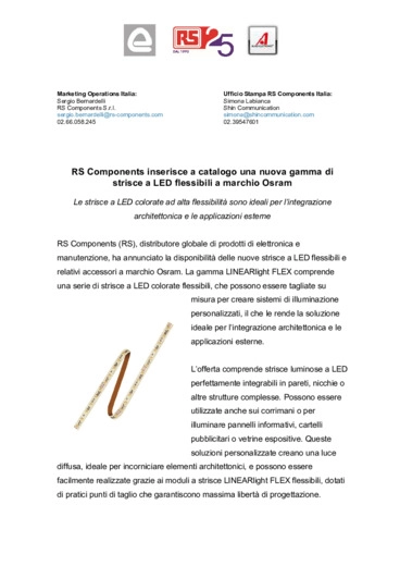 RS Components inserisce a catalogo una nuova gamma di strisce