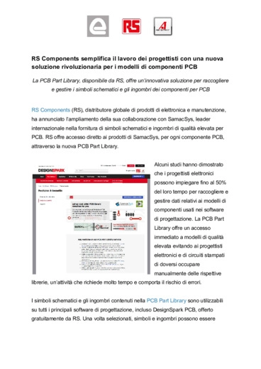 RS Components semplifica il lavoro dei progettisti con una soluzione